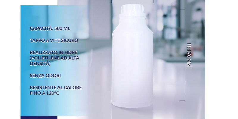 rMIX: Il Portale del Riciclo nell'Economia Circolare - Sale of 1x 500ml HDPE plastic bottle with screw cap and scale for safe storage of liquids and chemicals