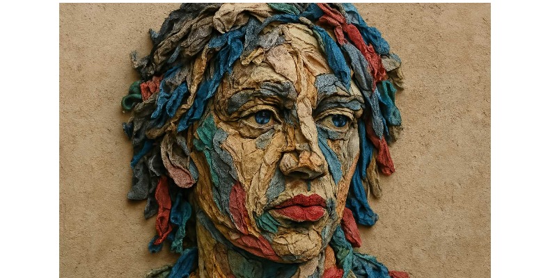 Visage de la mémoire: une œuvre d'art réalisée à partir de déchets textiles qui raconte des histoires oubliées