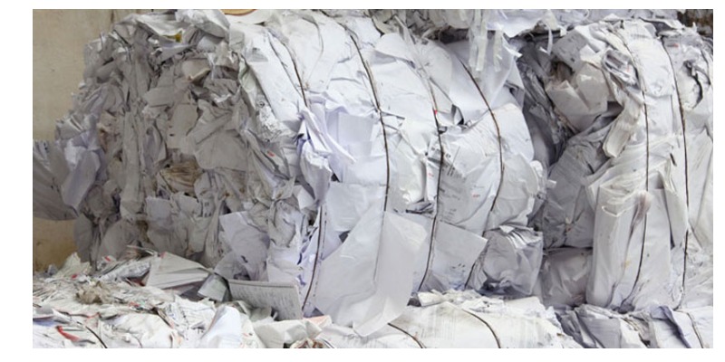 Bales of White Recycled Office Paper