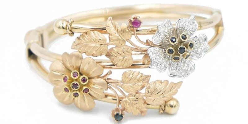 rMIX: Il Portale del Riciclo nell'Economia Circolare - Acquista il Bracciale in Oro Bianco e Giallo 12kt 500% 35,00gr Rigido Con Pietre Preziose caratura complessiva 0,64 ct. àads