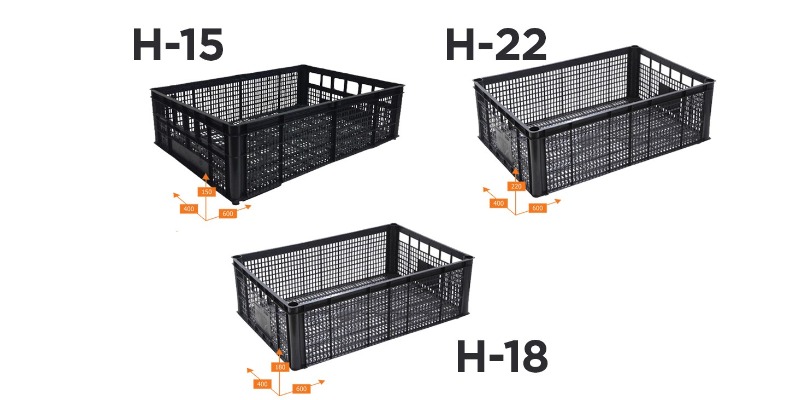 Crates in Recycled PP for Fruit and Vegetables in Various Sizes