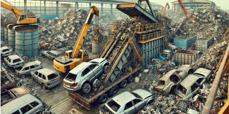 Demolición de vehículos, recuperación de materiales, venta de repuestos usados.